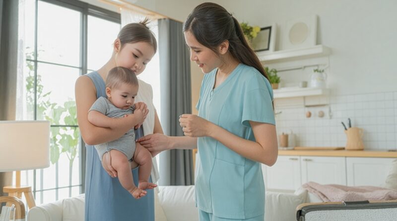 baby nurse with newborn in hospital
