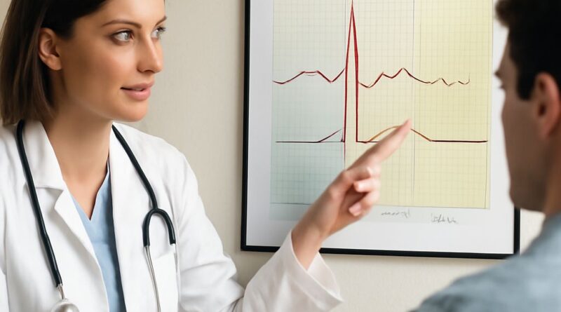 Illustration of sine wave EKG and q waves on EKG